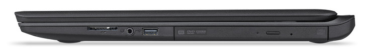 Côté droit : lecteur de carte SD, jack écouteurs, USB A 2.0, lecteur DVD.