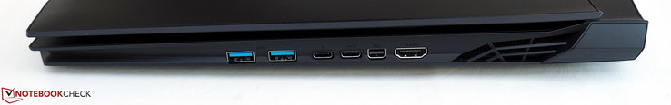 Côté droit : 2 USB A 3.0, Thunderbolt 3, USB C 3.1 Gen 2, mini DisplayPort 1.3, HDMI 2.0.