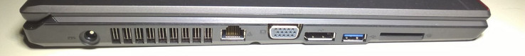 Côté gacuhe : entrée secteur, Ethernet, VGA, DisplayPort, USB 3.0, lecteur de carte SD.