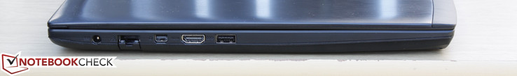 Tranche gauche : alimentation, Gigabit RJ-45, mDP, HDMI, USB 3.0