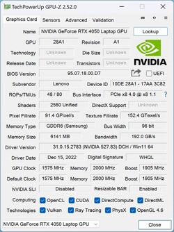 GPU-Z : GeForce Ordinateur portable RTX 4050