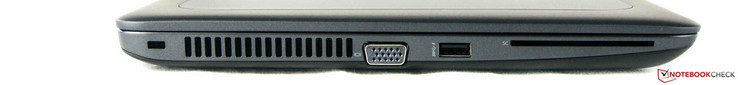Côté gauche : verrou de sécurité Kensington, VGA, USB 3.0, lecteur de carte à puce.