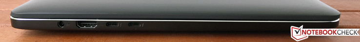 Côté gauche: Prise d'alimentation, HDMI, 2x USB Type-C 3.1 Gen.2 compatibles Thunderbolt 3