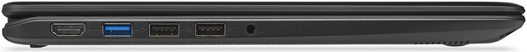 Côté gauche : HDMI, USB 3.0, 2x USB 2.0, prise jack 3.5 mm stéréo