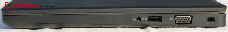 Côté droit : écouteurs combo-jack, USB A 3.1, VGA, verrou Noble Wedge.