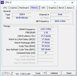 ThinkPad X380 Yoga - CPU-Z : mémoire vive.