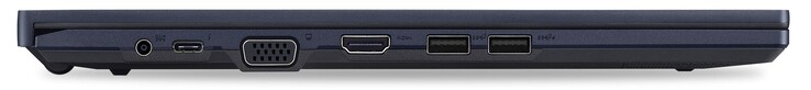 Côté gauche : Connecteur d'alimentation, 1x Thunderbolt 4, VGA, HDMI, 2x USB 3.2 Gen2