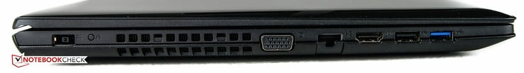 left side power jack, VGA, Ethernet, HDMI, 1 x USB 2.0, 1 x USB 3.0