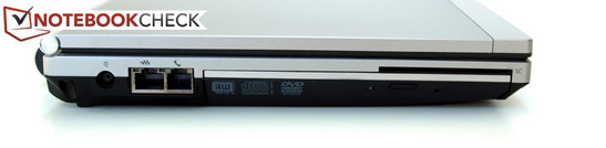 Gauche: alimentation, RJ-45 (LAN), RJ-11 (modem), disque optique, lecteur SmartCard
