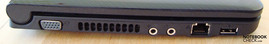 Flanc gauche: Sortie VGA analogique, Aération, 2x audio, LAN, USB 2.0