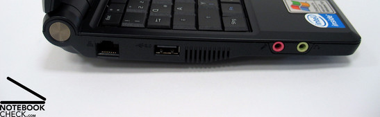 Flanc gauche: LAN, USB, Audio