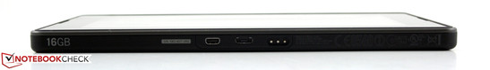 Dessous: Micro HDMI, micro USB, port 3 broches pour la station d'accueil (Rapid Charging Pod)