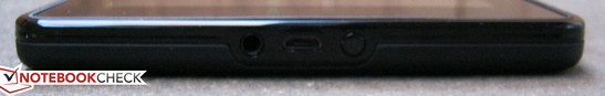 Avant: prise casque 3.5mm, micro USB 2.0, Bouton Power