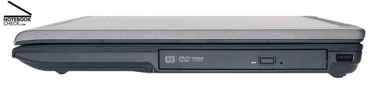 Flanc droit: Lecteur DVD dans une fente MediaBay, 1x USB-2.0
