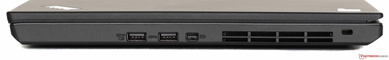 Right: 2x USB 3.0, mini-DisplayPort, vent, Kensington