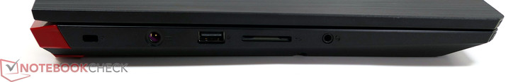 Côté gauche : port de verrouillage Kensington, USB 2.0, lecteur de carte SD, prise casque