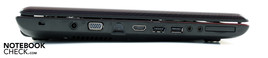 Left: VGA, LAN, HDMI, eSATA, USB, audio, ExpressCard34