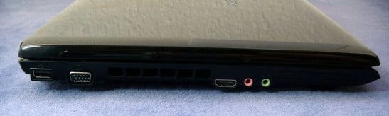 Left Side: USB 2.0, VGA - Out, Fan, HDMI, Audio, ExpressCard