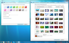 Like on Vista different colours and backgrounds can be applied (the desktop background can be configured as a slideshow)