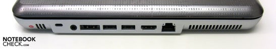 Right: Kensington, audio, eSATA, 2xUSB, HDMI, LAN