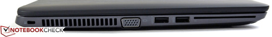 Côté gauche : port Kensington, VGA, 2 ports USB 3.0, lecteur de cartes à puce.