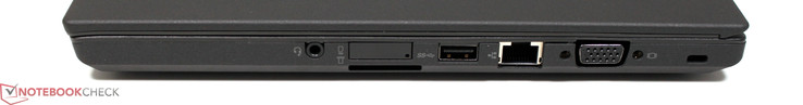 A droite : jack stéréo combiné, lecteur de cartes 4 en 1, USB 3.0, LAN, VGA, verrou Kensington