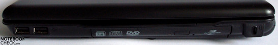 Right side: 2x USB 2.0, optical drive, Kensington Lock