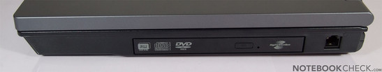 Flanc droit: ExpressCard/54, Graveur DVD, S-Vidéo, 2x USB, LAN, verrou Kensington