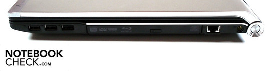 Right: 3 x USB, optical drive, RJ-45 gigabit LAN, power