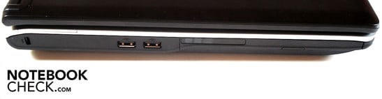 Left side: Kensington Lock, 2x USB 2.0, optical drive