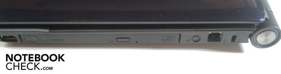 Droite: USB 2.0, graveur DVD, modem RJ-11, Verrou Kensington