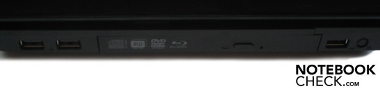 Right: 2x USB 2.0, BluRay combo drive, USB 2.0, Kensington lock
