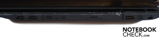 Right: 2x USB 2.0, DVD burner, USB 2.0, Kensington lock