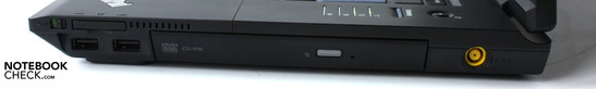 Right: Cardreader, 2x USB 2.0, DVD burner, DC-in