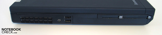 Flanc gauche: PC Card, ExpressCard, 2x USB, Firewire