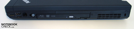 Flanc droit: 3x USB 2.0, Modem, lecteur optique, Verrou Kensington