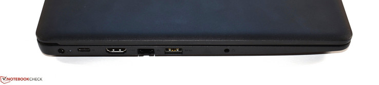 Côté gauche : entrée secteur, USB C 3.1 Gen 1, HDMI, Ethernet RJ45, USB A 3.0, jack 3,5 mm.
