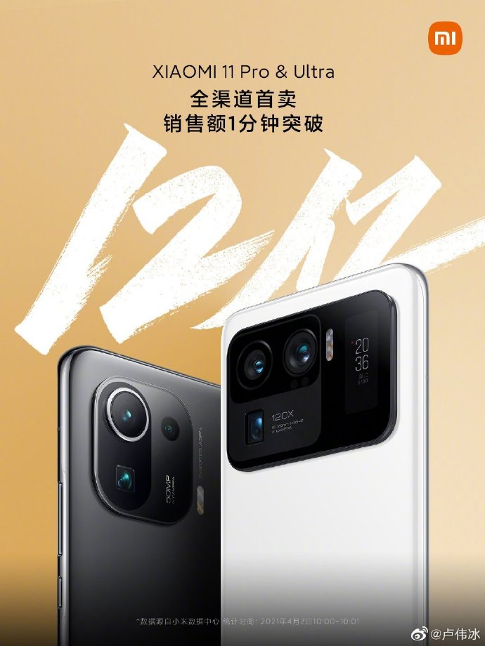 Record de vente du Xiami Mi 11 Pro et Mi 11 Ultra. (Image source : Lu Weibing)
