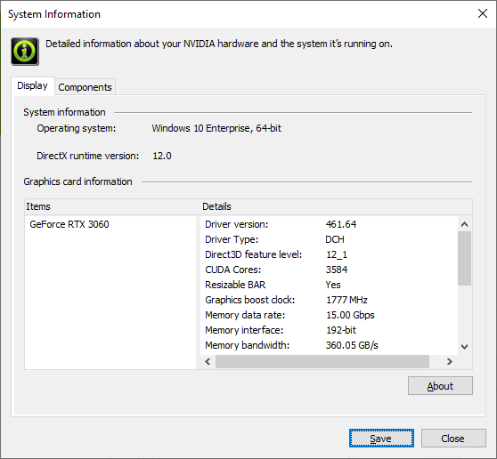 Le panneau de configuration de NVIDIA confirme si la barre d'outils redimensionnable fonctionne ou non. (Image source : NVIDIA)