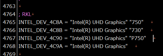 Intel Rocket Lake-S UHD Graphics 750 entrées de pilotes. (Source de l'image : @KOMACHI_ENSAKA sur Twitter)