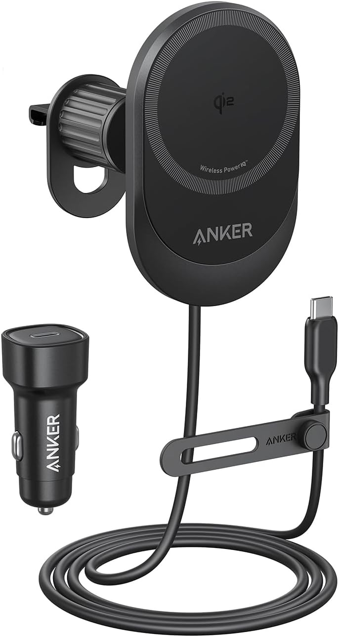 Le chargeur sans fil original Anker MagGo Wireless Car Charger (tampon, câble USB-C intégré). (Source de l'image : Anker)