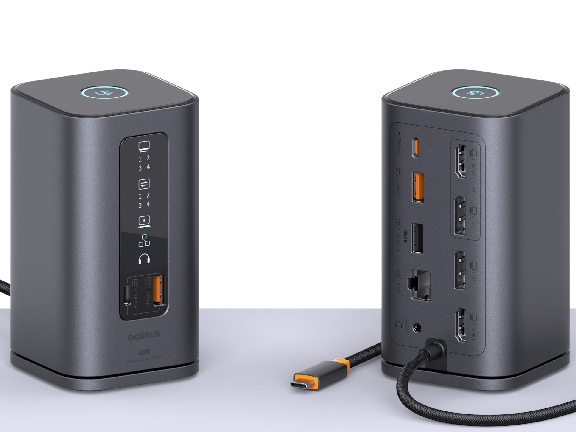 Baseus Spacemate Hub USB-C 11-in-1: 2xHDMI, DisplayPort, RJ45, USB-A/C - 4K 60Hz, 100W PD - Grigio