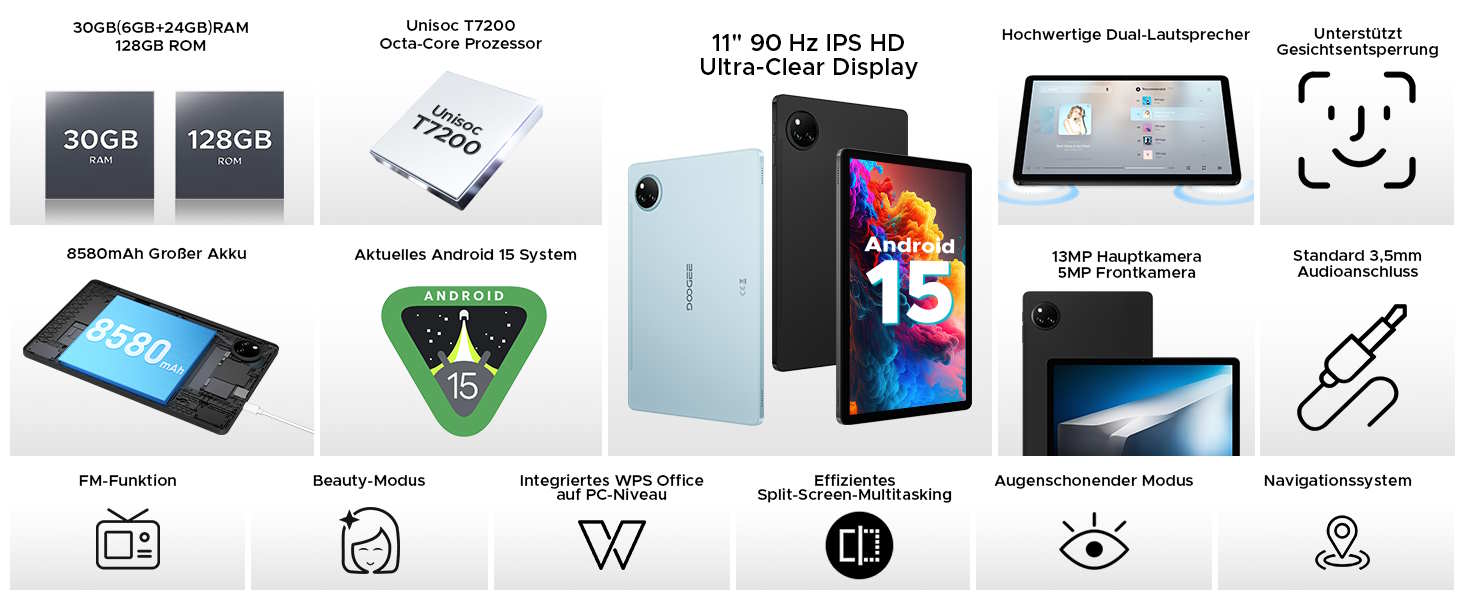 Coque De Protection TPU Pour DOOGEE Tab A9 / A9 Pro 10.1 Pouces - Anti-choc, Coins Renforcés - Support Réglable Intégré - Noir