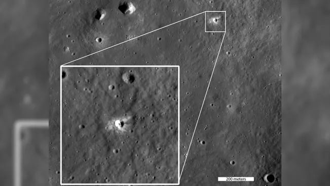 Image montrant le nouveau cratère sur la Lune. (Source de l'image : NASA/GSFC/Arizona State University)