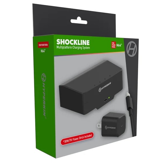 Le kit ShockLine pour la Nintendo 64 est livré avec un convertisseur qui se branche sur le port d'alimentation de la console.