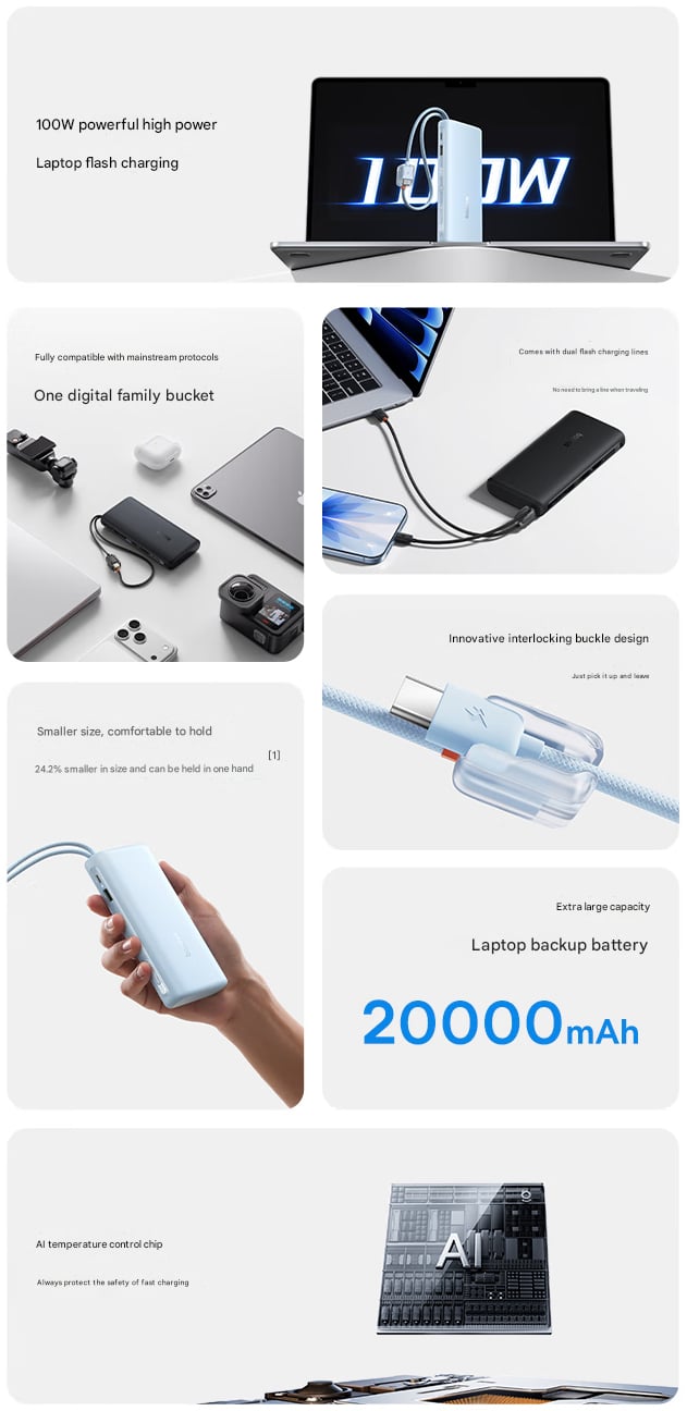 Principales caractéristiques du power bank (Image source : Baseus - machine translated)