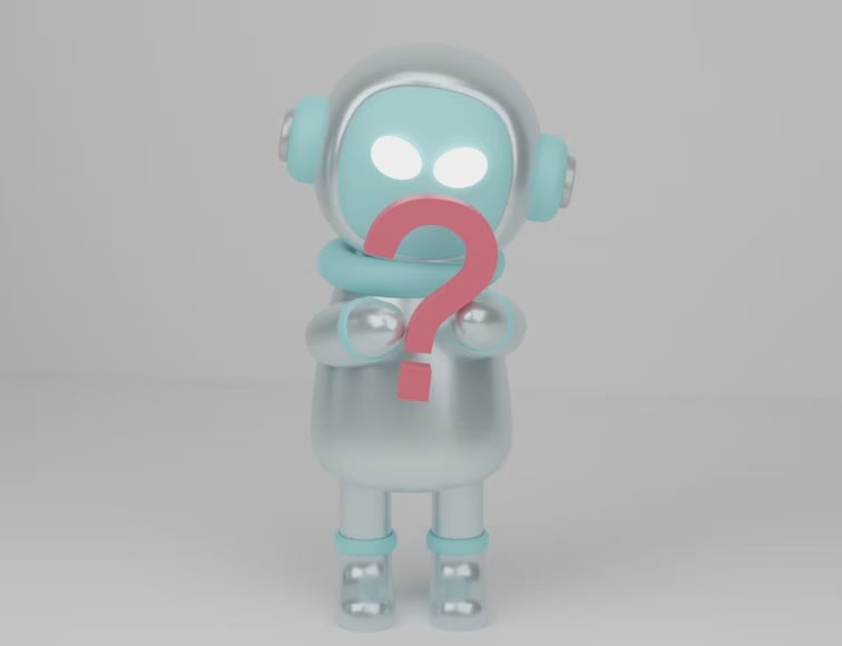 Un robot humanoïde générique et un panneau d'interrogation. (Source de l'image : Valeria Nikitina - Unsplash)