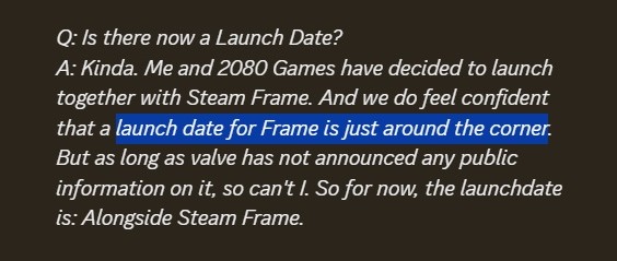 Mise à jour concernant le lancement de Steam Frame.