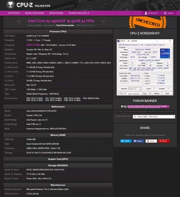 Capture d'écran de CPU-Z Validator - fréquence de rupture de record