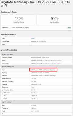 Ryzen 7 4700G. (Source de l'image : Geekbench)